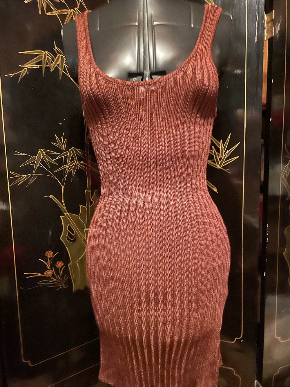 Vintage Club Monaco Ribbed Sleeveless Midi Dress in Rust